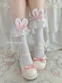 Short socks (about 34cm) / pink ear with white lace