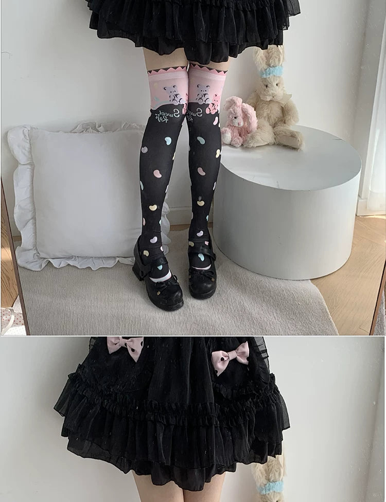 roji roji - Candy Bag - Printed Over-the-Knee Socks with Candy Motifs