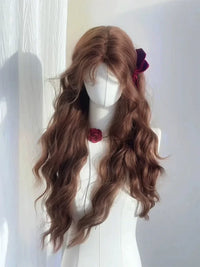 Kunkun Fish - Caramel Chestnut - long centre-parted curls - Warm caramel brown + hair net
