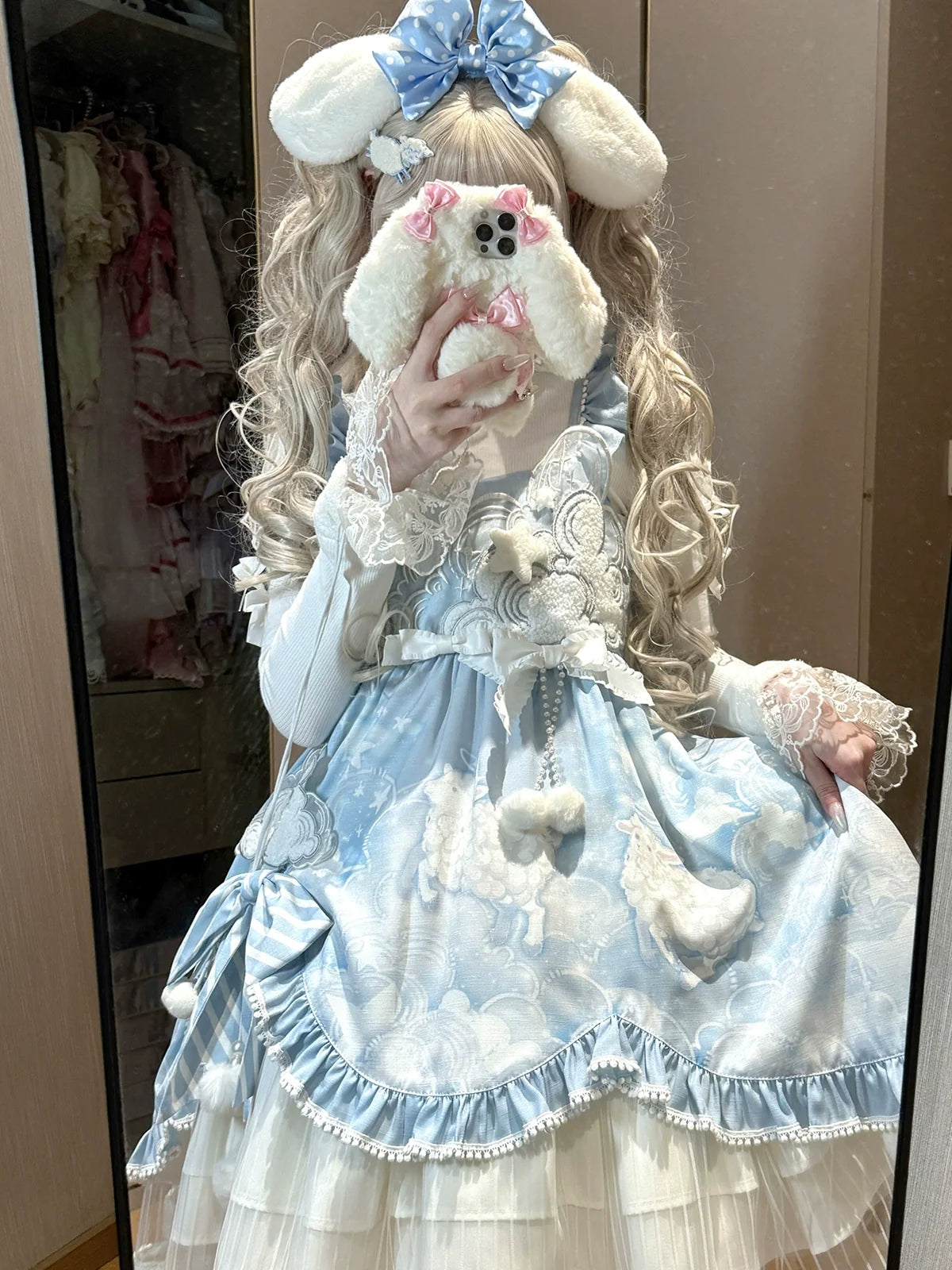 Letters from Unknown Star - Cloudscape Dream - Sweet Lolita JSK Suit, Fleece Cape