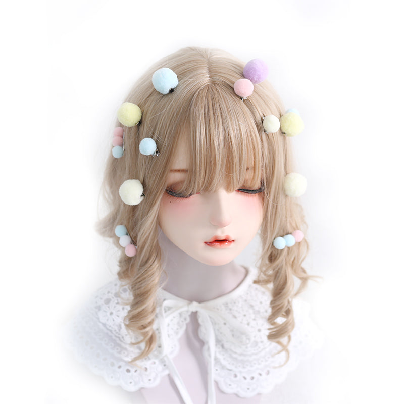 Xiaogui - Bared Sweet Lolita Accessory Pink - and Blue Pompom Hair Clip Headwear