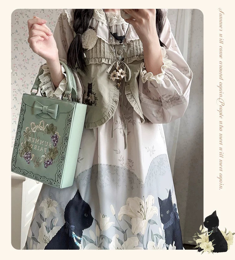 GZYRZ - Black Cat and Lily - Lolita fashion set with black cat and lily motifs