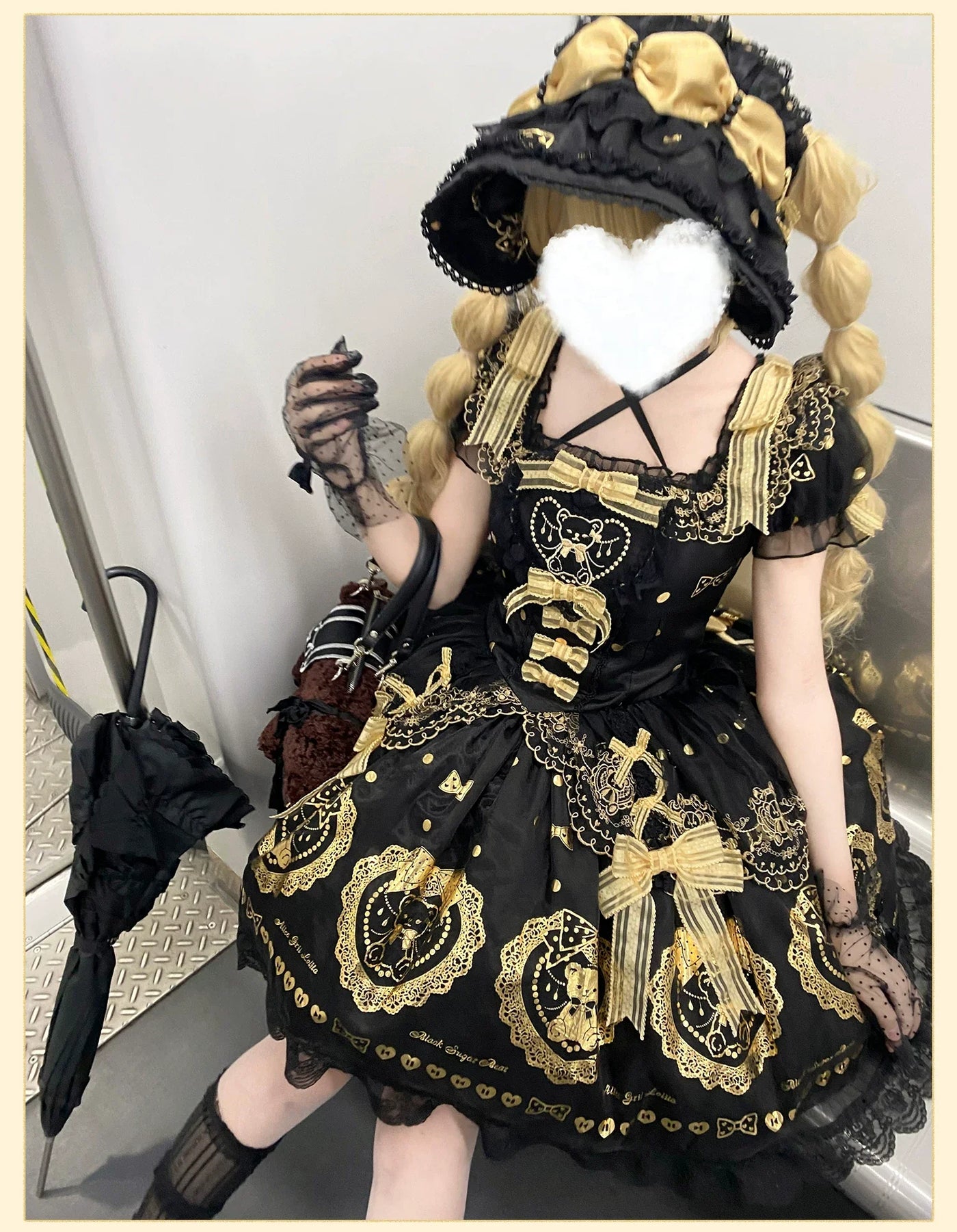 Alice Girl - Brown Sugar Bear - Old School Lolita OP & Halter Dress, Bear Print
