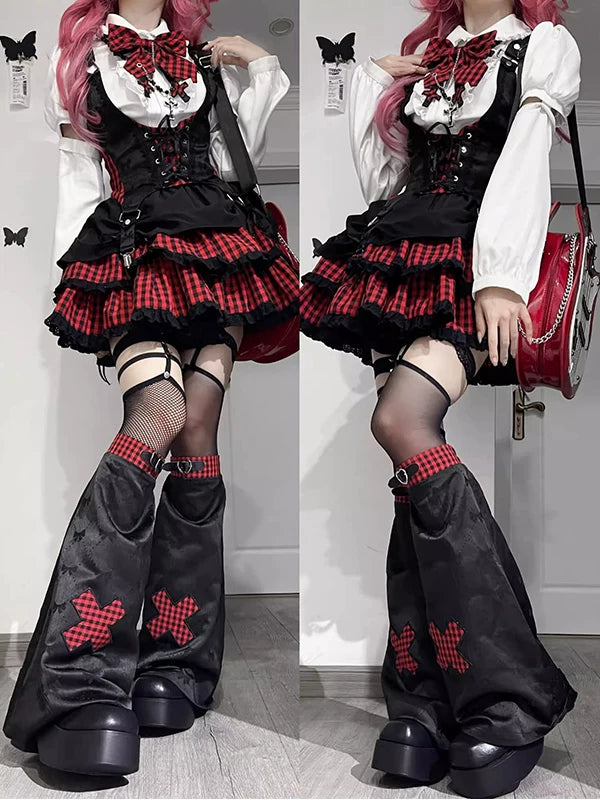 Creamy - American School Rock - Lolita fashion set with a black-and-red plaid skirt