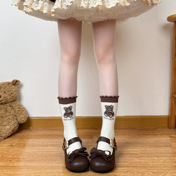 Chubby Bear Tales - Baguette Little Bear - Mid-calf socks with bear motifs and bow details