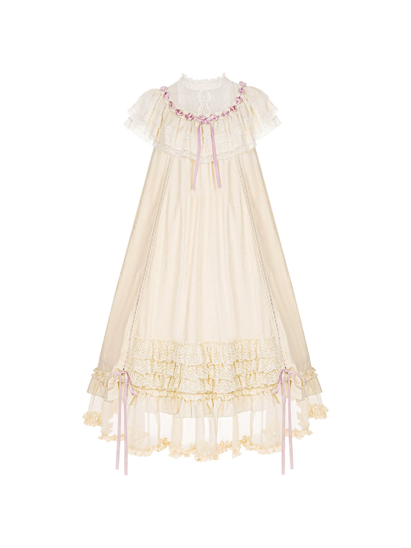 With PUJI - Lily's Dream - Cotton Lining Classic Lolita OP, Drawstring Liftable Hem detail view 5