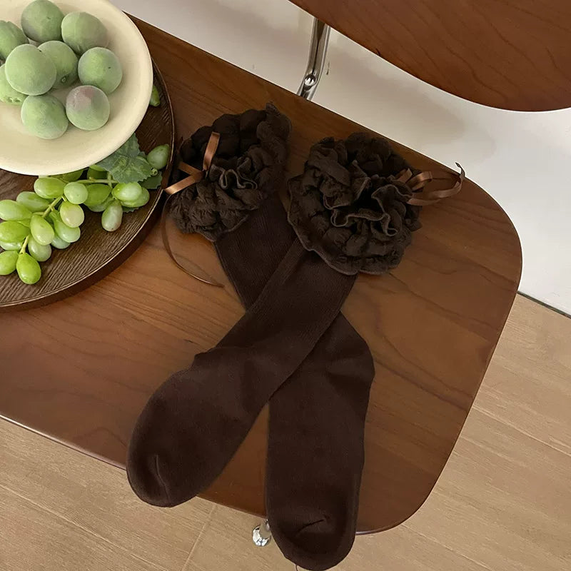 Sock Noble - Puff Cream - Slouch Socks with Ruffled Ribbon Cuffs