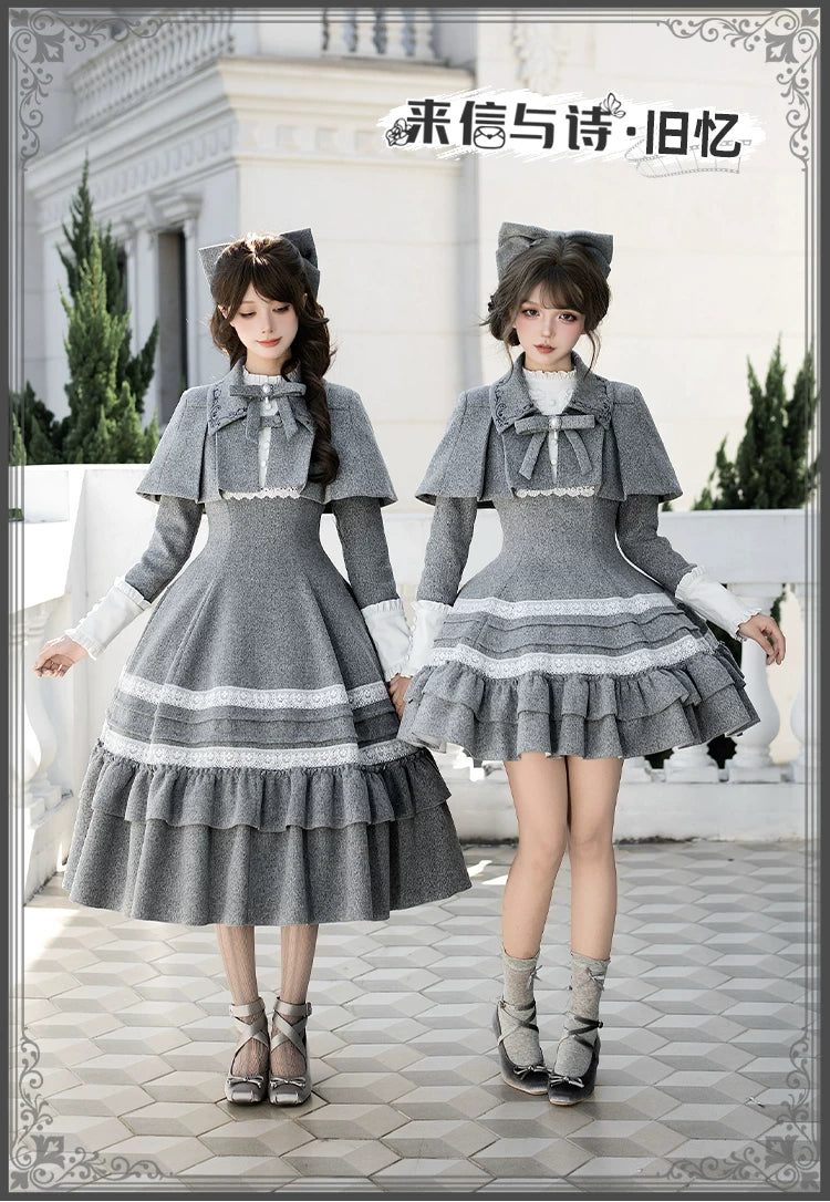 With PUJI - Reminisce - Pile Classic Lolita Dress, Detachable Cape detail view 6