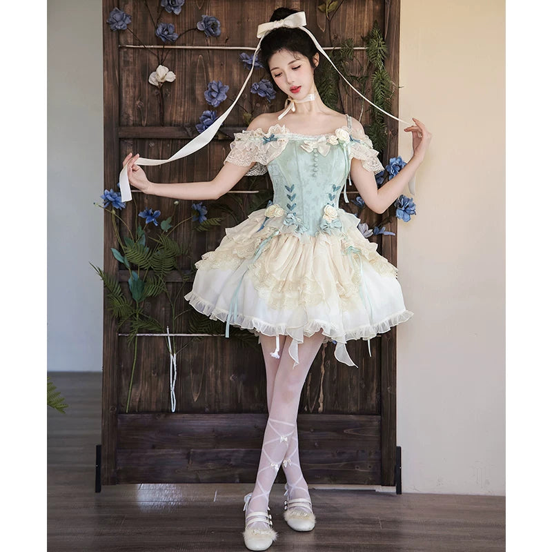 Inmorelli - Jasmine Manor - Light Green Ballet JSK Dress with Lace Ruffles