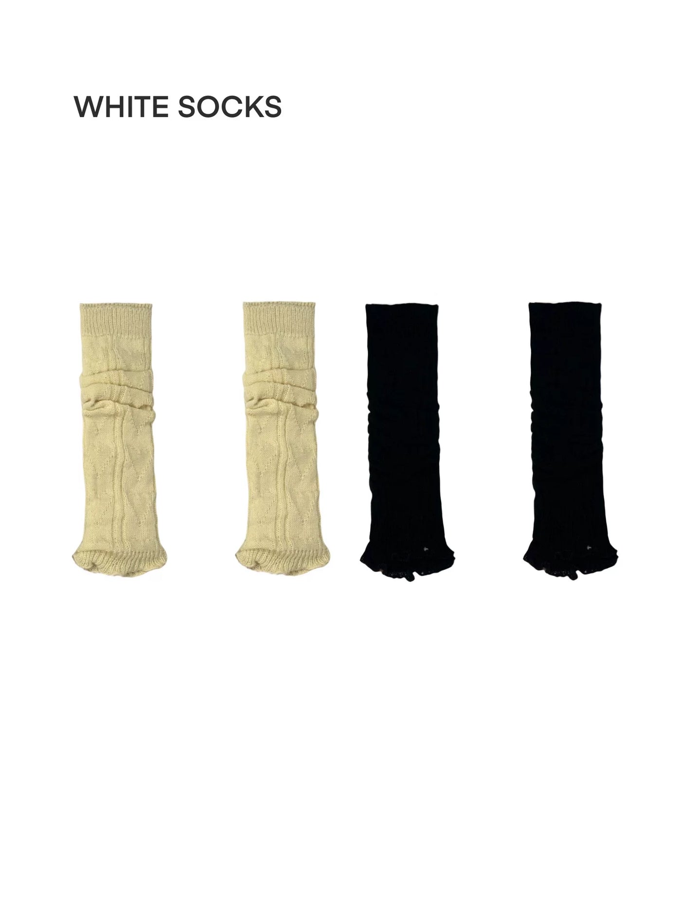 White Socks - Pastel Knit Slouch - Knit Slouch Socks with Flared Lace Edges