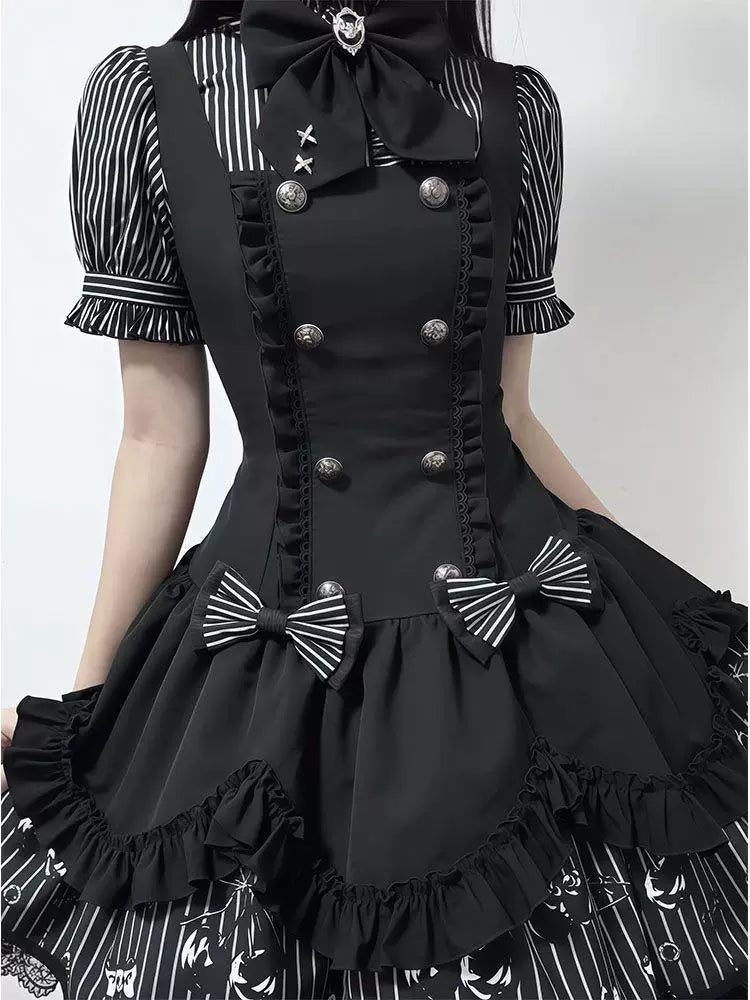 Sweetheart Dream Machine - Dark Sequence Ballad - Black-and-white striped JSK coordinate with puff sleeves
