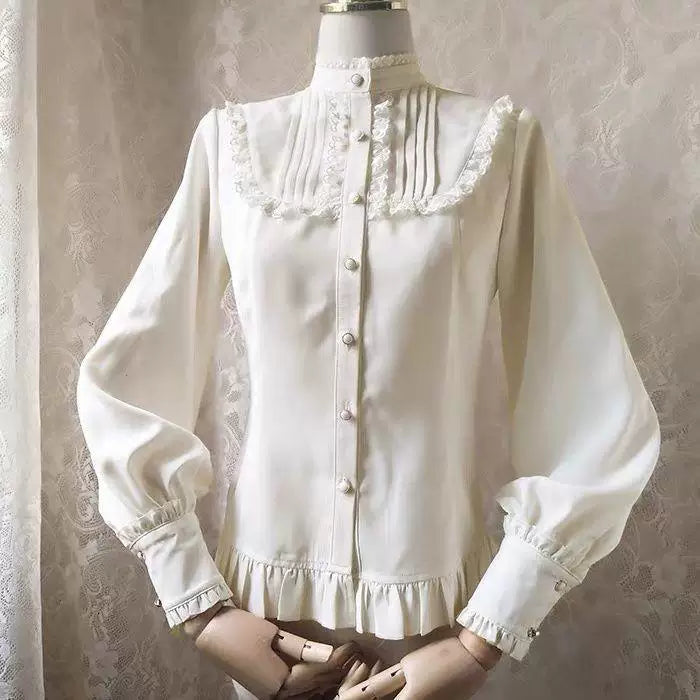 Sweetheart Dream Machine - Pleated Stand Collar - Lolita Blouse with Leg-of-Mutton Sleeves