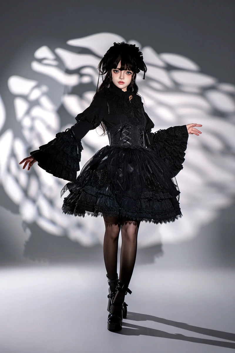 DMFS Lolita - Good and Evil Angel - Gothic Lolita SK Set, Retro Princess Sleeve Blouse