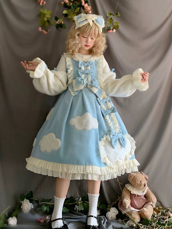 Yueele - Cloudbreak Winter - Plus-Size Sweet Lolita OP Dress - front view