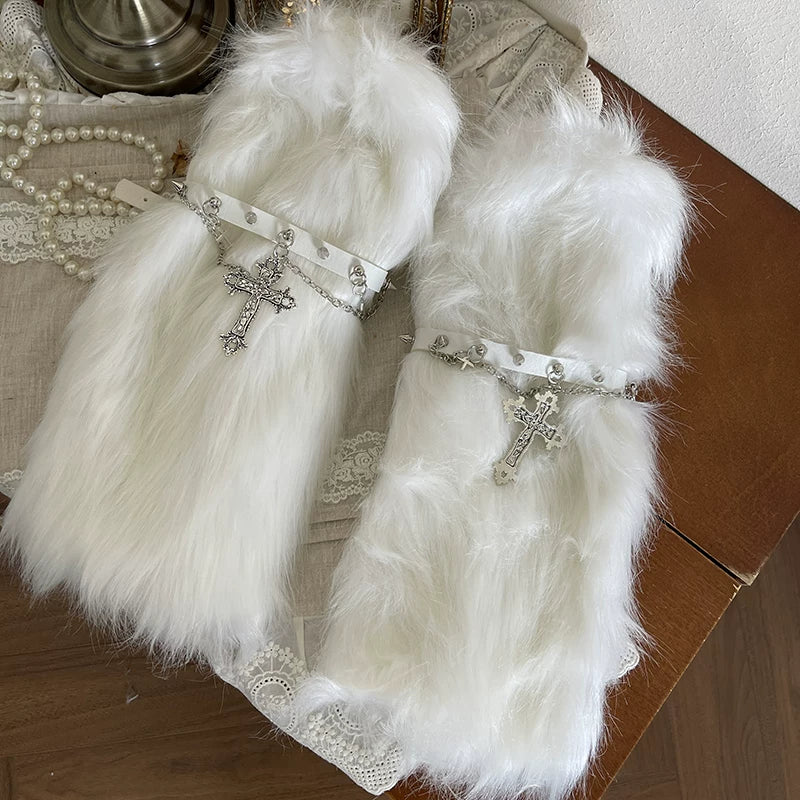Sock Noble - Y2K Baroque - Long Sock Covers and Tights with Furry Chain Detail