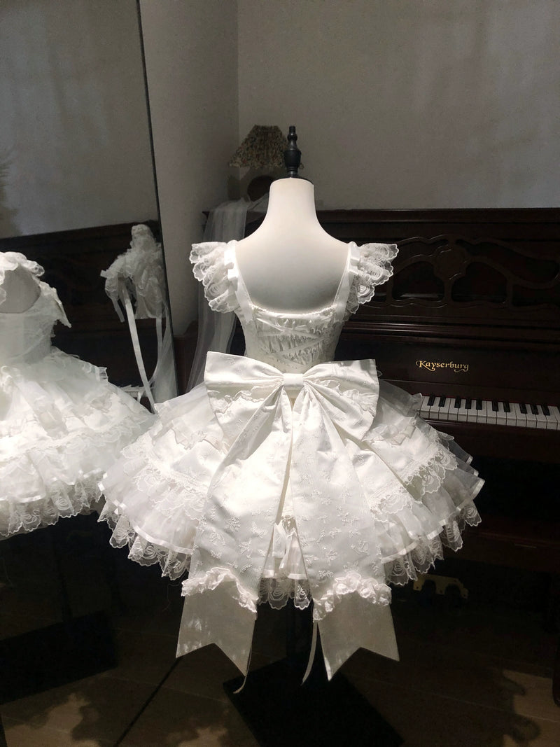 Fleeting Isle - Sweet Lolita Ballet Style Jumper Dress White JSK + Trailing S
