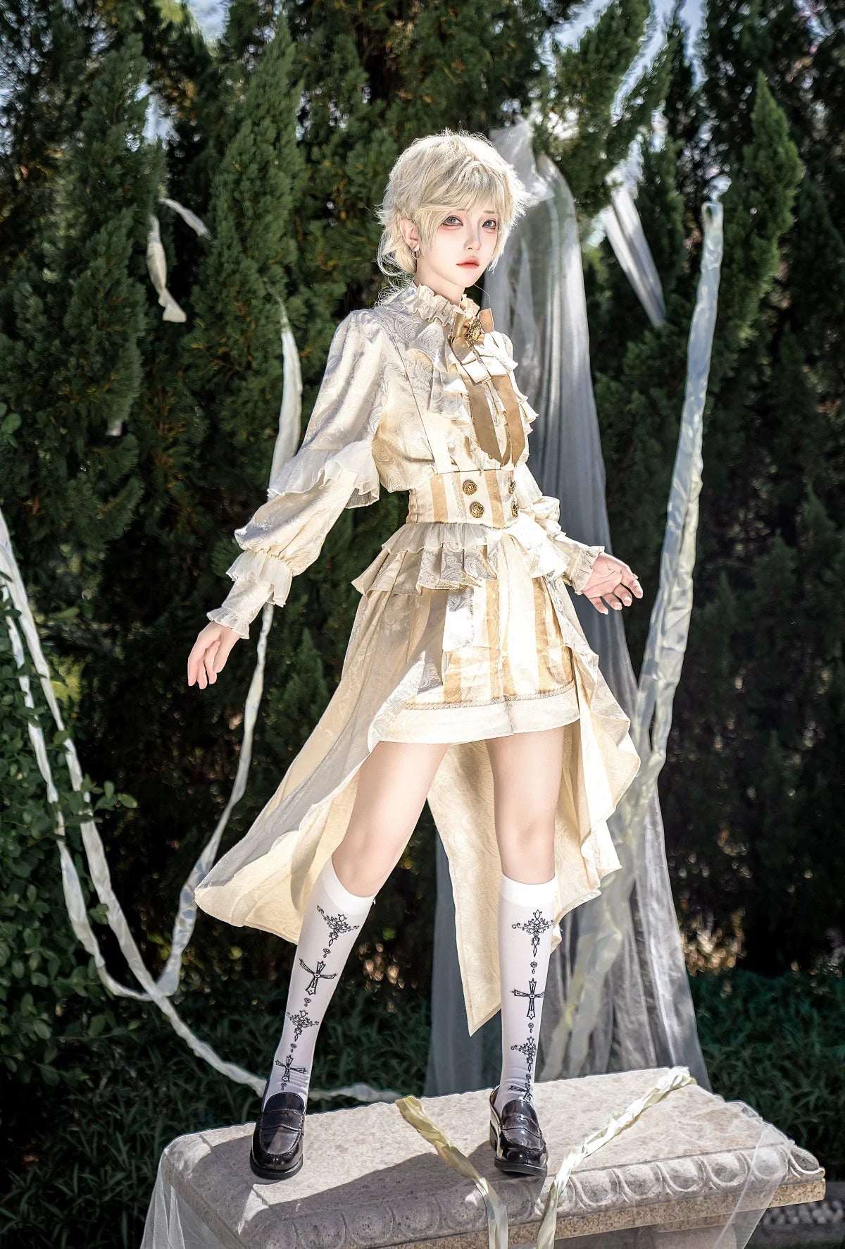Designer's Gift - Ouji Lolita Suspender Shorts & - Jacquard Shirt Innerwear
