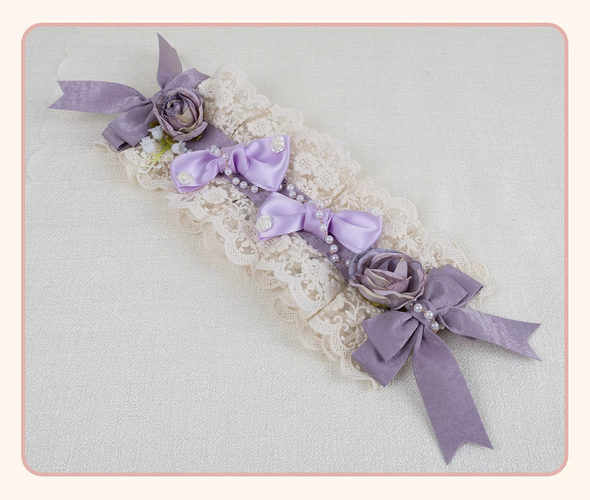 Stardust Rose - Rose Heart - Lace Headband with Rose and Heart Details