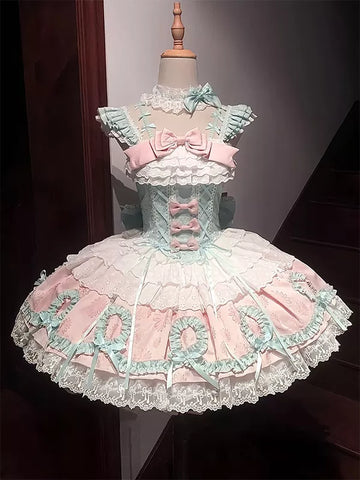Creamy - Mint-Pink Ballet - Mint-Pink JSK with a Large Back Bow