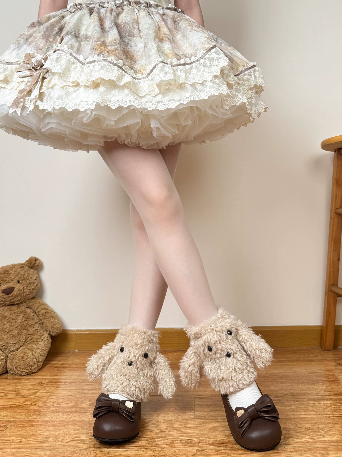 Chubby Bear Tales - Curly Puppy - Plush Leg Warmers with Puppy-Face Details