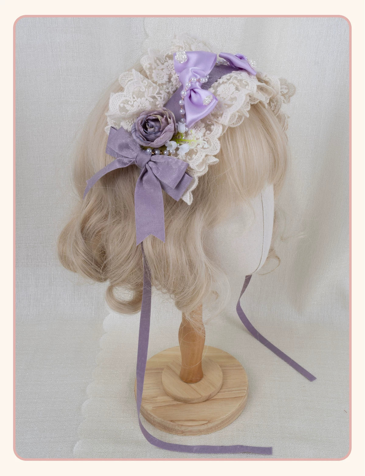 Stardust Rose - Rose Heart - Lace Headband with Rose and Heart Details