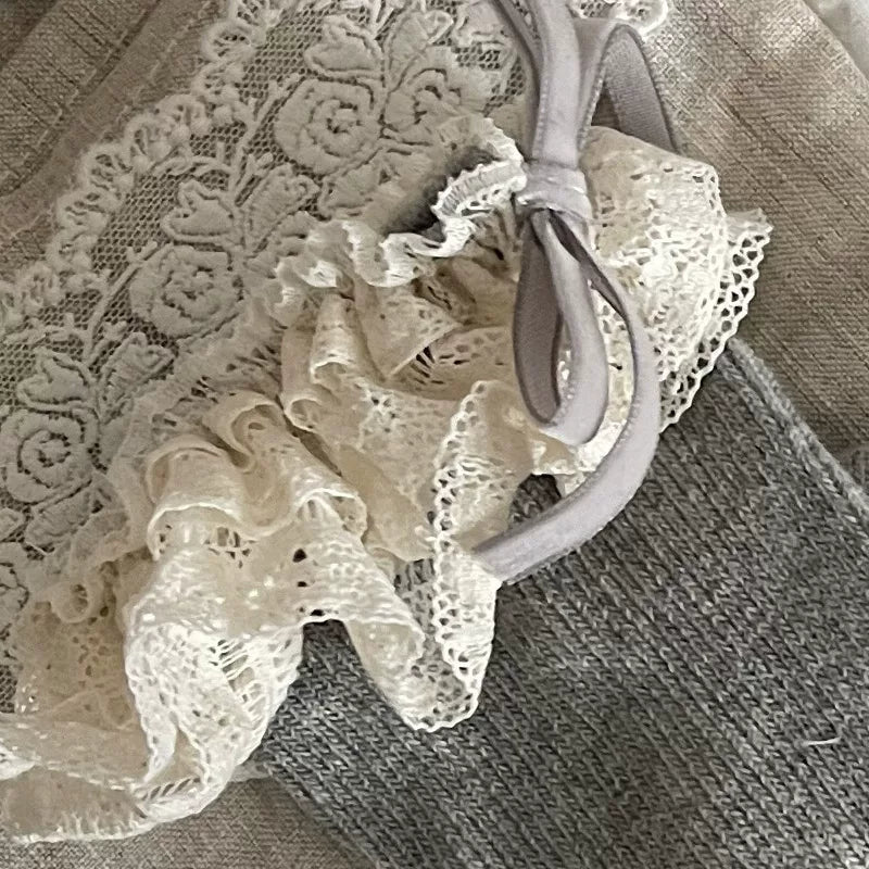Sock Noble - Cream Lace Cake - Over-the-knee and mid-calf socks with layered lace bows