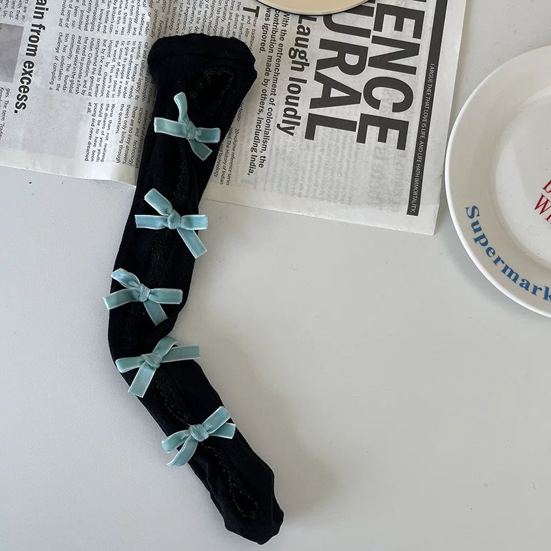 Sock Noble - Gothic Bow Lace - Mid-Calf Slouch Socks with Openwork Lace