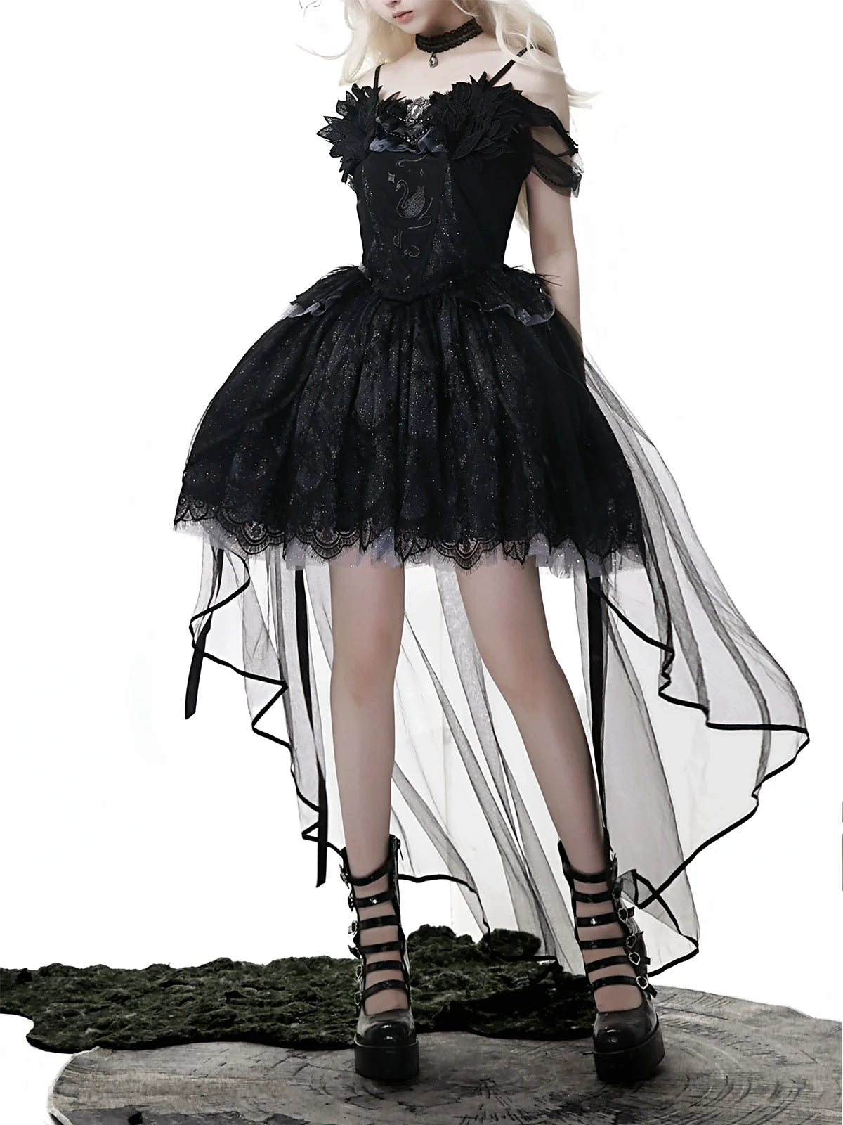Your Princess - Star Swan Dream - Black Gothic Lolita JSK Dress, Swan Embroidery