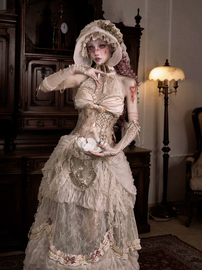 BLOOD SUPPLY: Cupid's Poetry Box Tencel Lace Corset Top and Sleeves, product view 5