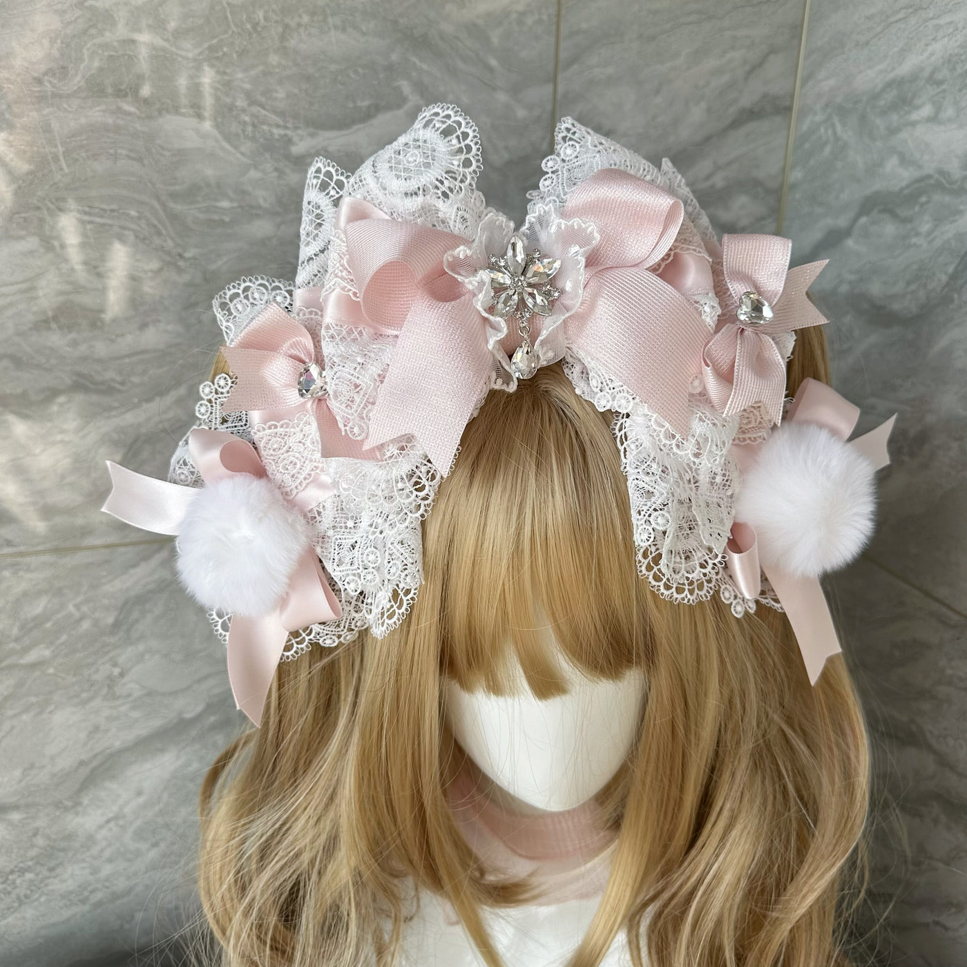 candycoco - Snowflake Ribbon - Lace Bow Headband with a Jeweled Centerpiece