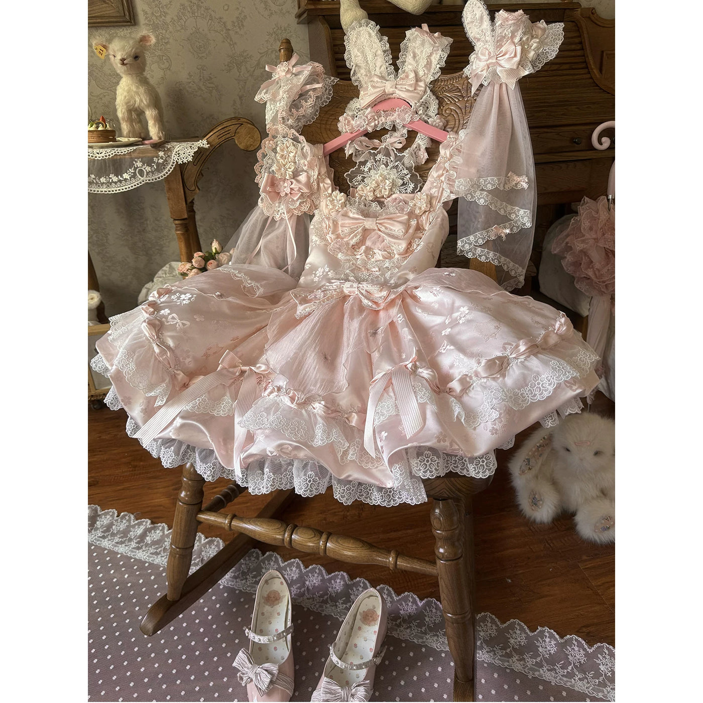 Creamy - Cherry Blossom Ballet - Pink JSK Dress with Layered Lace