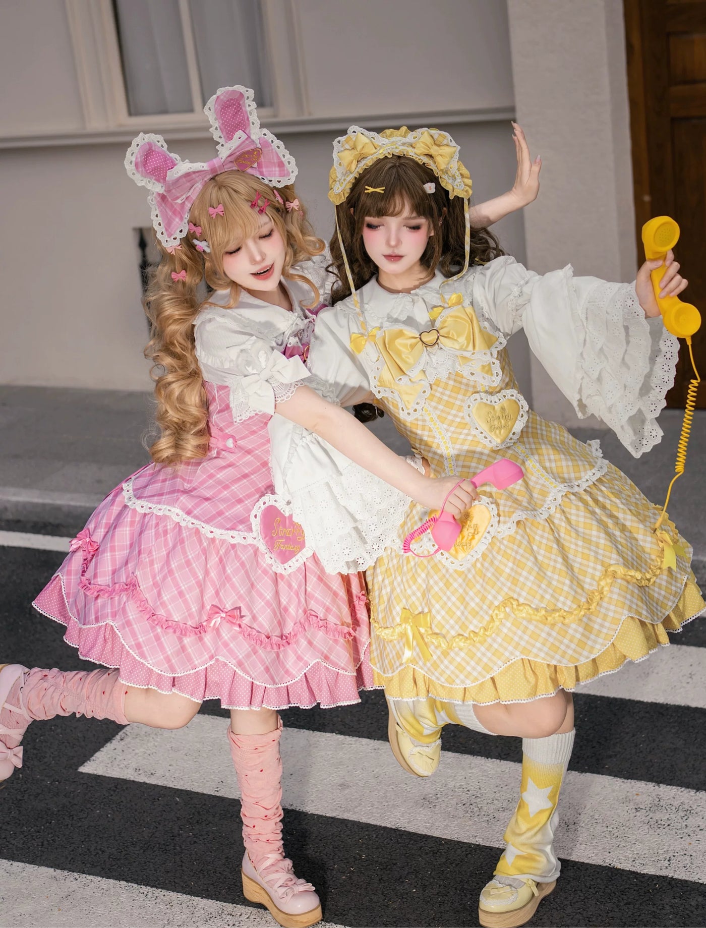 Star Fantasy - Shibuya Sweetheart - Plaid OP/JSK Dress Set with Lace Bunny-Ear Headwear