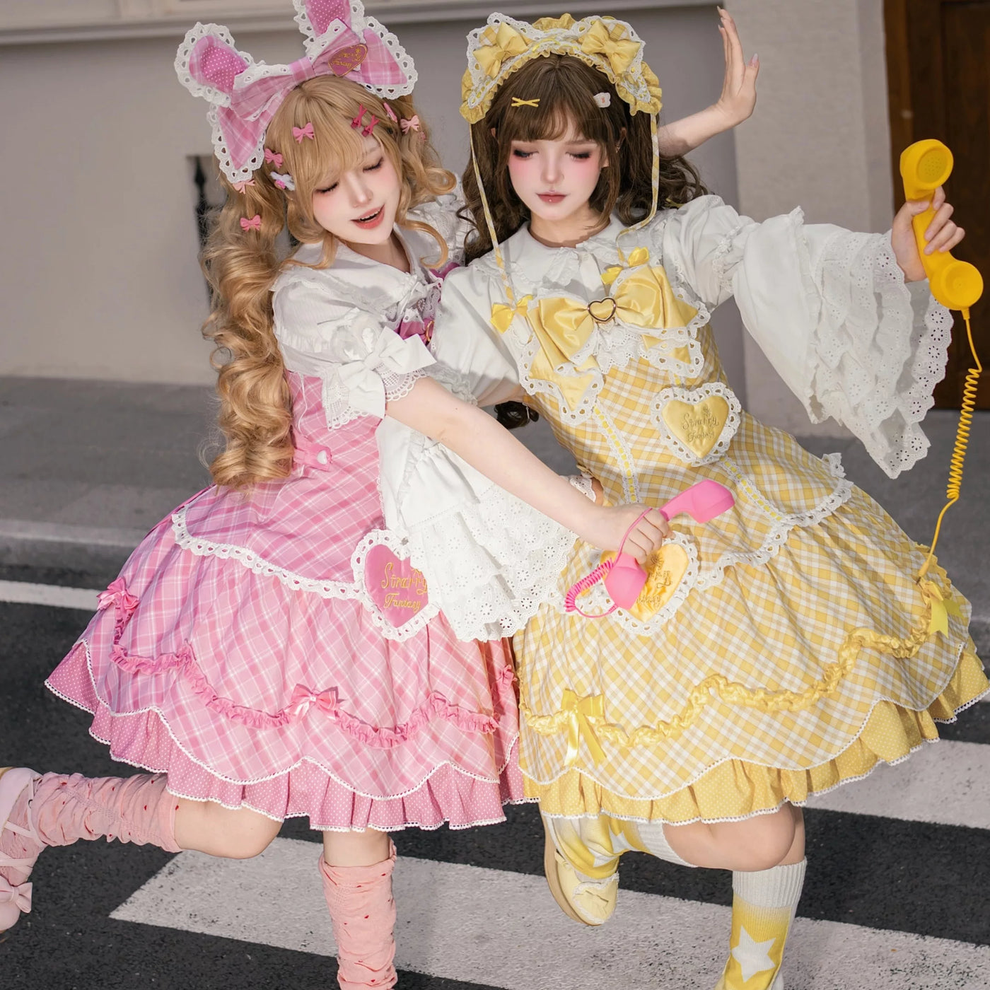 Star Fantasy - Shibuya Sweetheart - Checked OP Dress with Heart Appliqués and Lace Trim