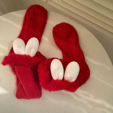 Sock Noble - Rabbit-Ear Warmers - Fuzzy Mid-Calf Scrunch Socks with Bunny-Ear Cuffs