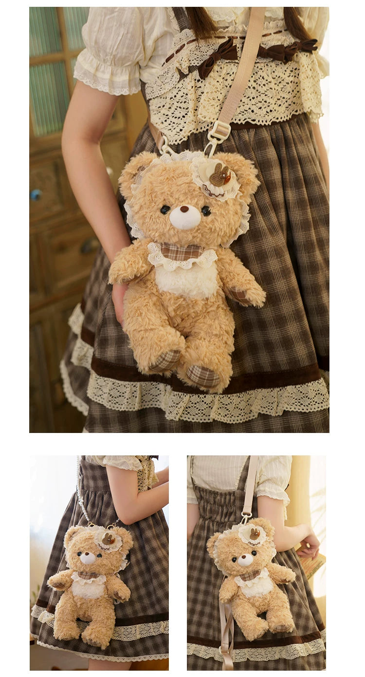 LambGuli - Little Bear Guli - Plush Bear Bag with Lace Trim