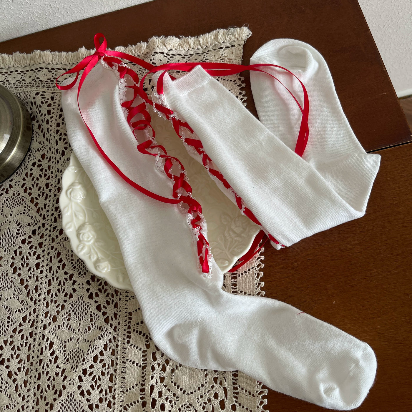 Sock Noble - Christmas Bear Garden - Mid-Calf Socks and Leg Accessories with Lace and Bear Details