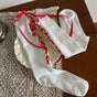White / red strap socks, one pair / One Size