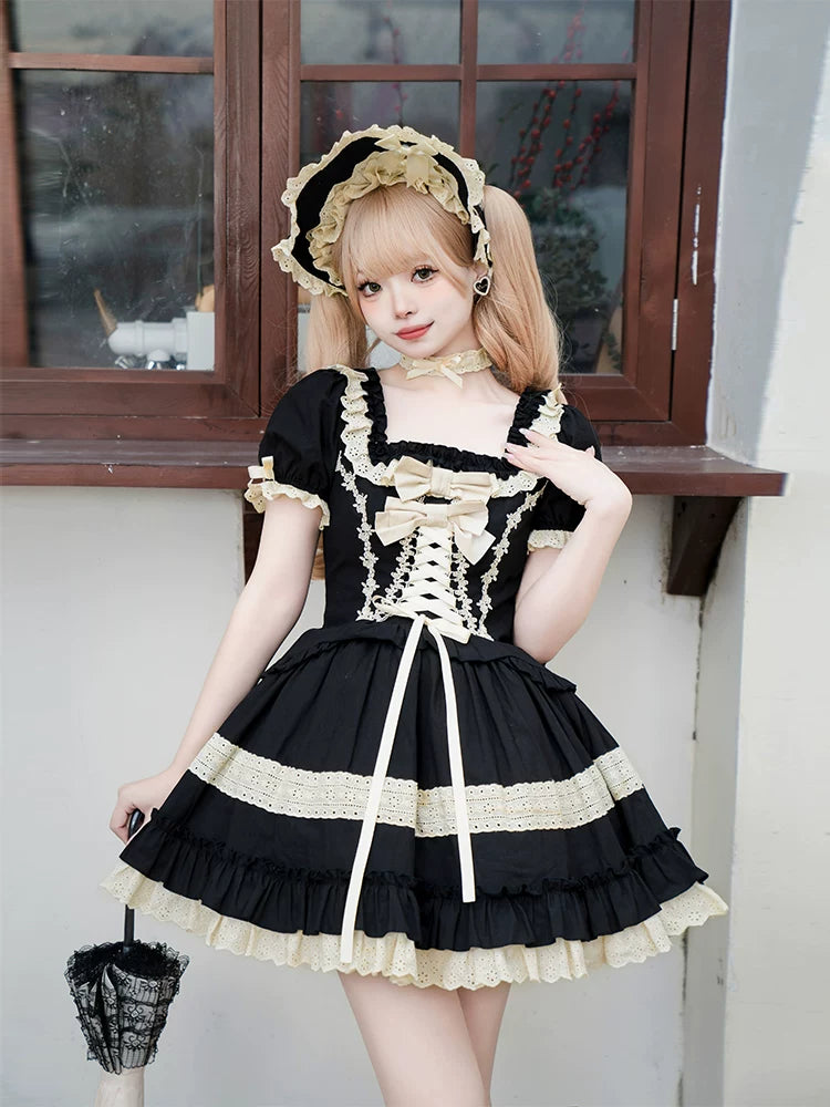 With PUJI - Chapter Seven - Spring Cotton Lolita OP Dress Doll-Like Dress detail view 4