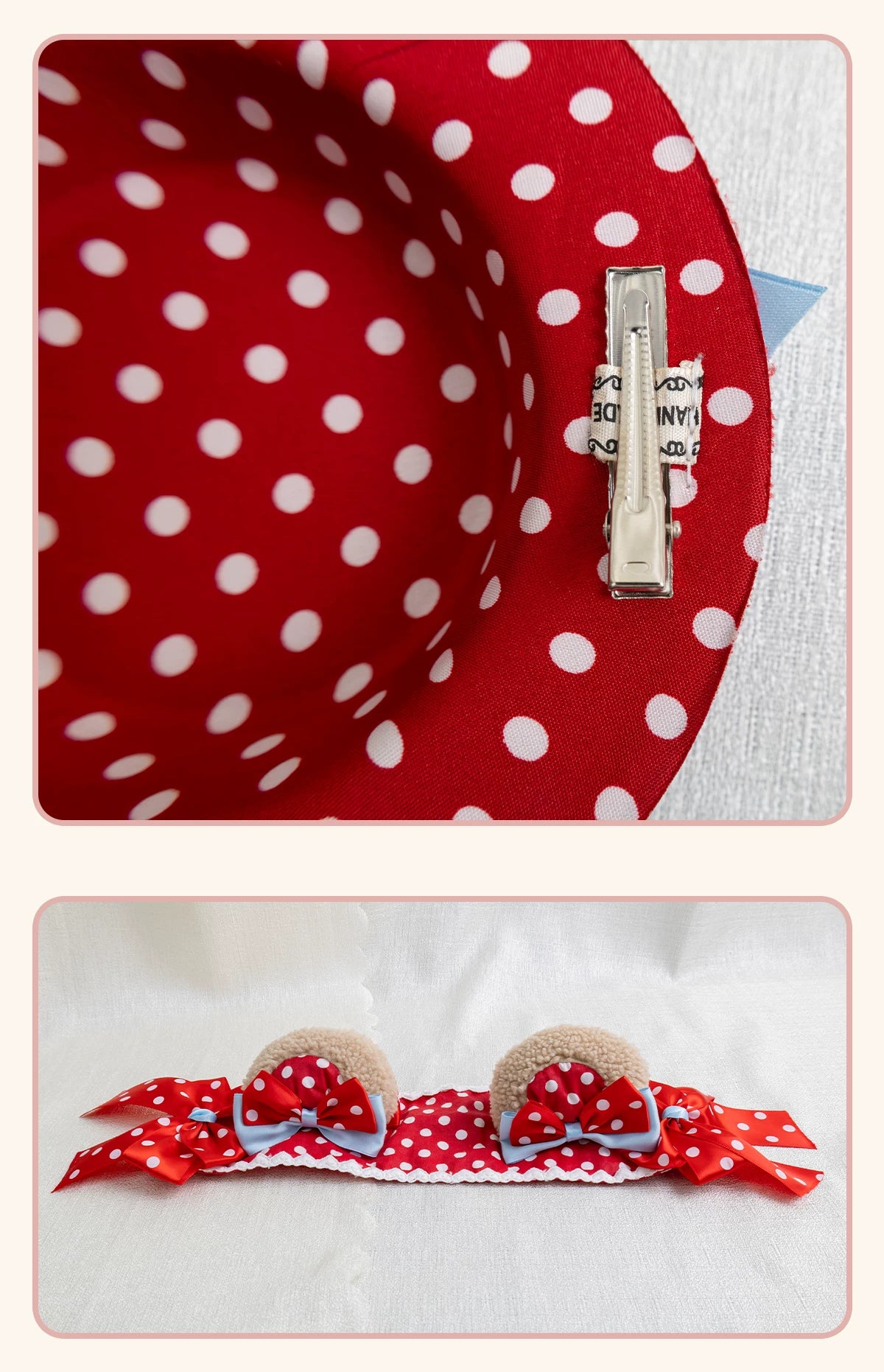 Stardust Rose - Strawberry Polka Dot - Six-Style Headwear Selection with Ice-Blue Ribbons