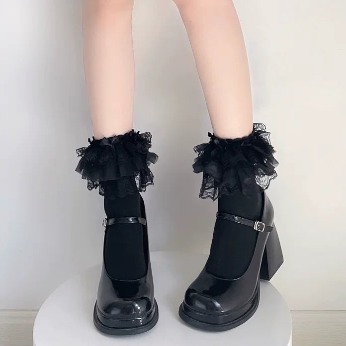 Fantasy Doll - Autumn Winter Lace Bow - Calf and Short Socks with Lace, Ribbons and Bows