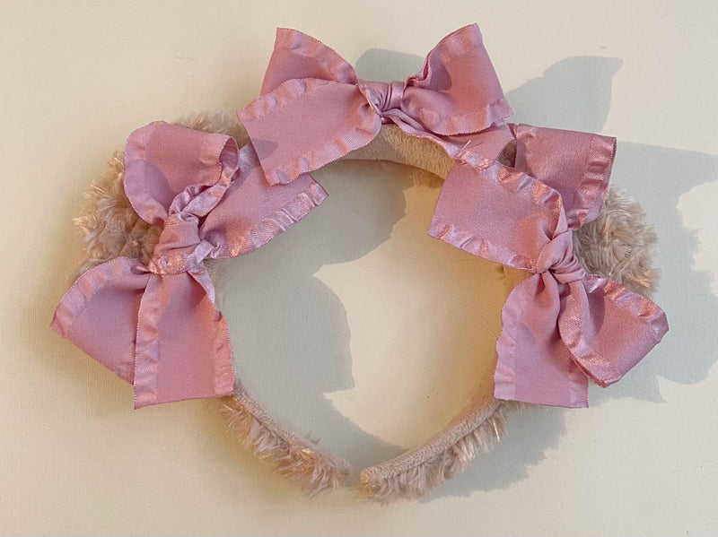 Benshouzao Handmade Bear-Ear Bow Headband — No. 6 Soft Pink Bear Ears
