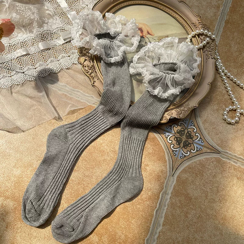 Sock Noble - Cloud Lace - Scrunch Mid-Calf Socks with Lace Trim