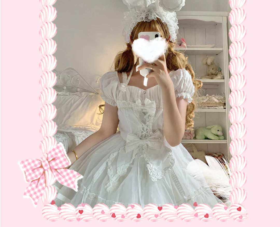 roji roji - Sweet Rabbit Lace - Rabbit-Ear Headband with Layered Lace and Bows