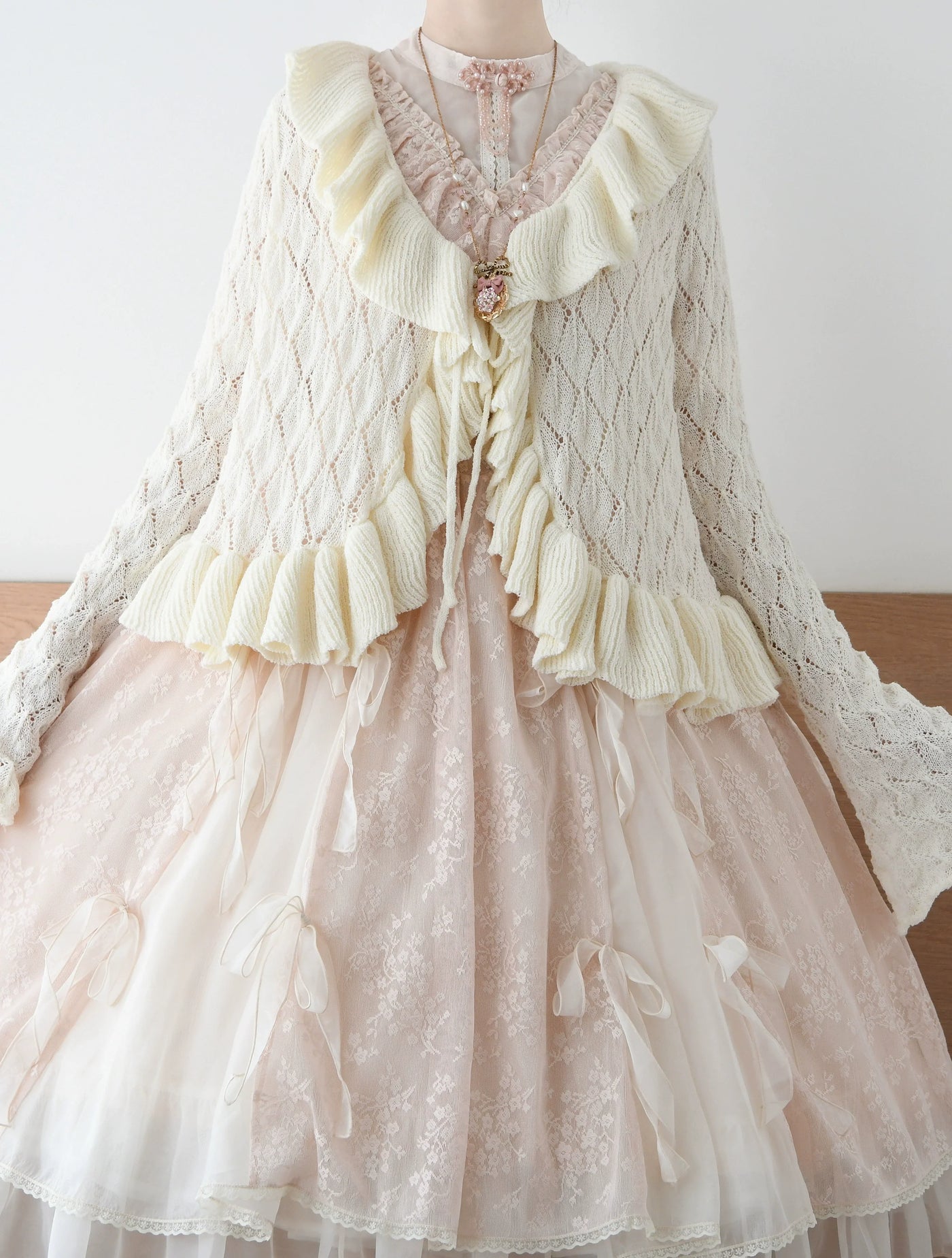 MIST - Sunset Bouquet - Lolita cardigan with diamond openwork knitting - product detail 5