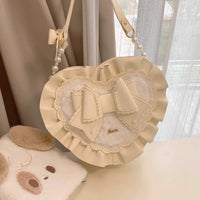 Aimee - Little Gift Box - Fluffy Heart Bow Lolita Bag - Cream