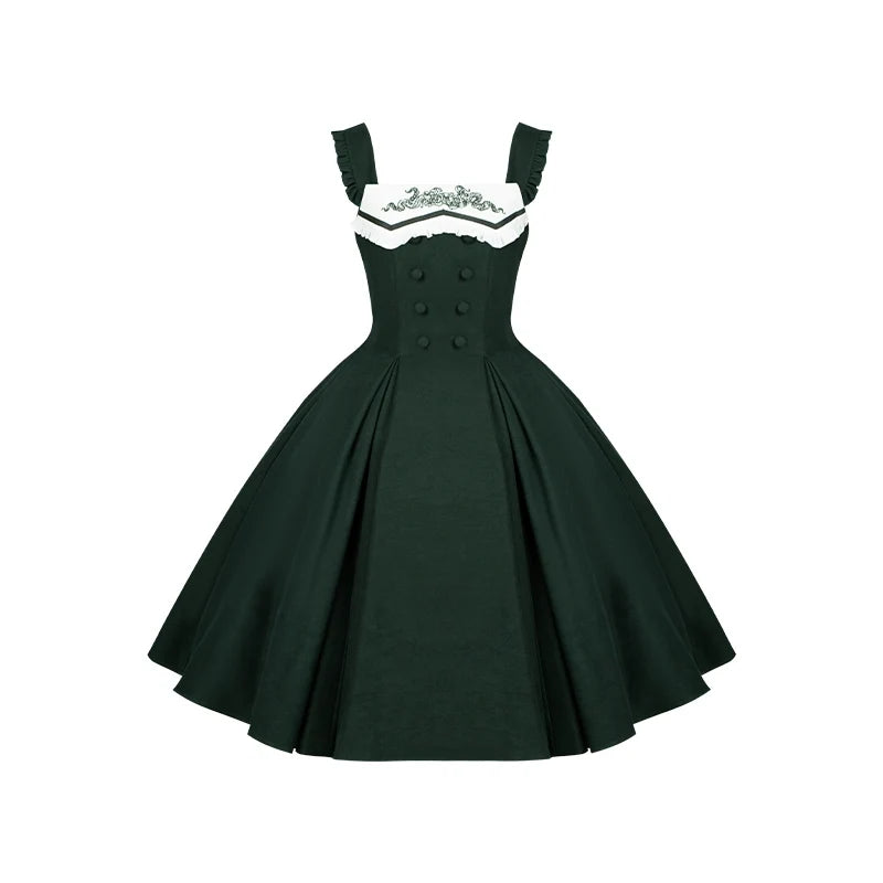 Abyss Clinic - Gothic Lolita Green Dress Set, Embroidery Accent 43929:789729