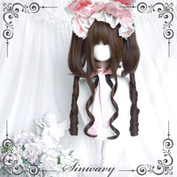 Sinwavy - Moon-Chasing Rabbit - dark-brown Roman-curl twin-ponytail wig - Dark brown - wig base + ponytail set