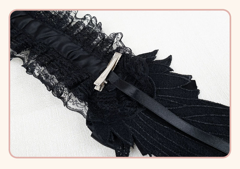 Stardust Rose - Winged Cross - Black-and-White Lace Headband with Wings and Cross Details