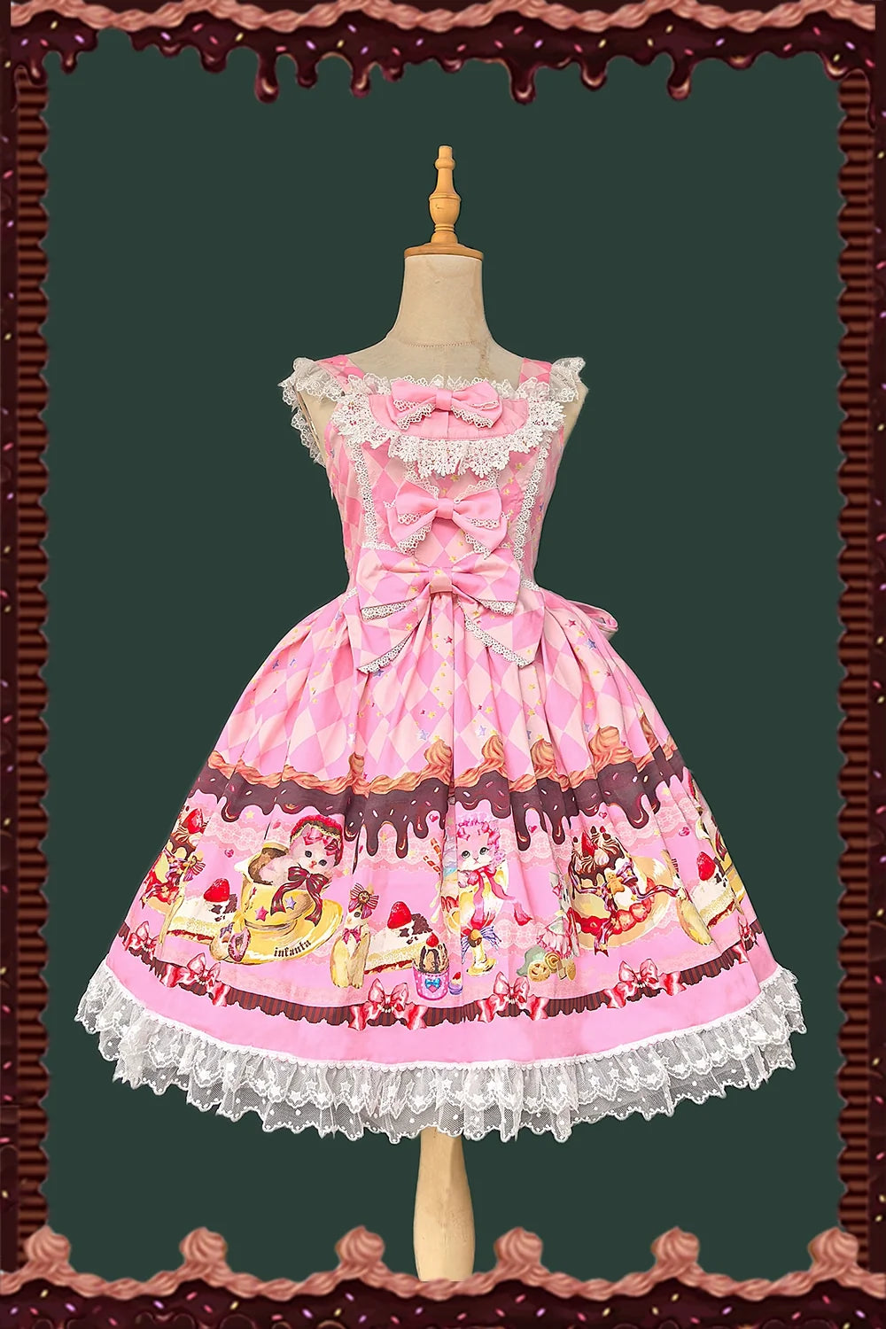 Cream Meow - Sweet Lolita JSK, Cat Print Pink JSK Only S