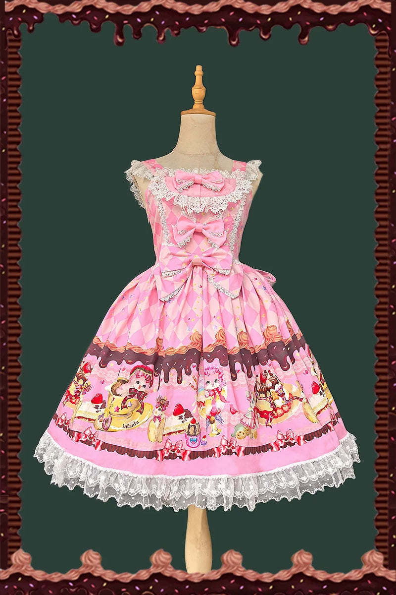 Cream Meow - Sweet Lolita JSK, Cat Print Pink JSK Only S